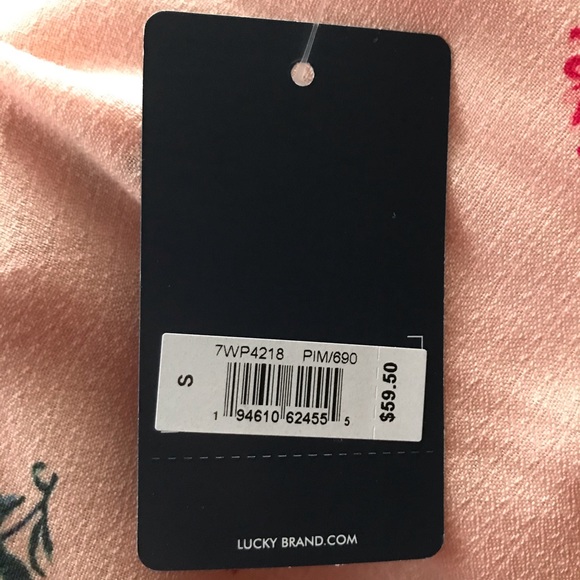 Lucky Brand Pink Multi Floral Tie Rounded Hem Short Sleeve Blouse - Picture 9 of 10